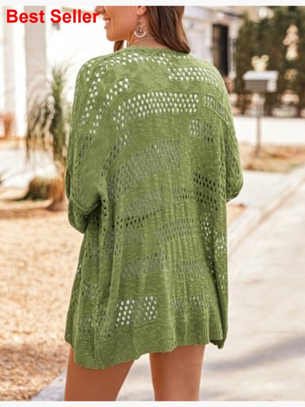 Lightweight Crochet Cardigan Long Sleeve Open Front Knit Sweater - Picture 4 of 7